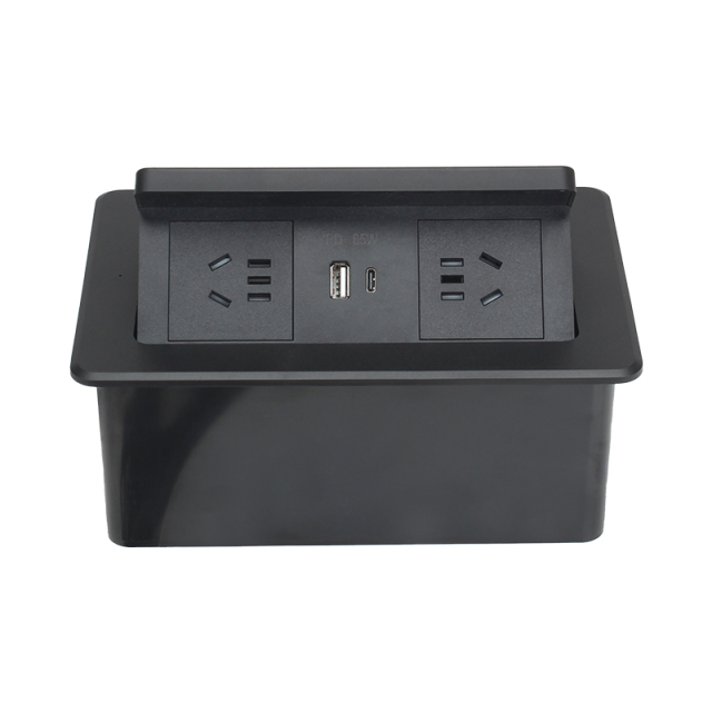 Table Pop UP Safety Power Socket With 2 China Outlets 1 PD65W USB-A/C Charging Inductive Charging