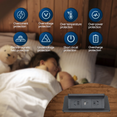 Table Pop UP Safety Power Socket With 2 China Outlets 1 PD65W USB-A/C Charging Inductive Charging