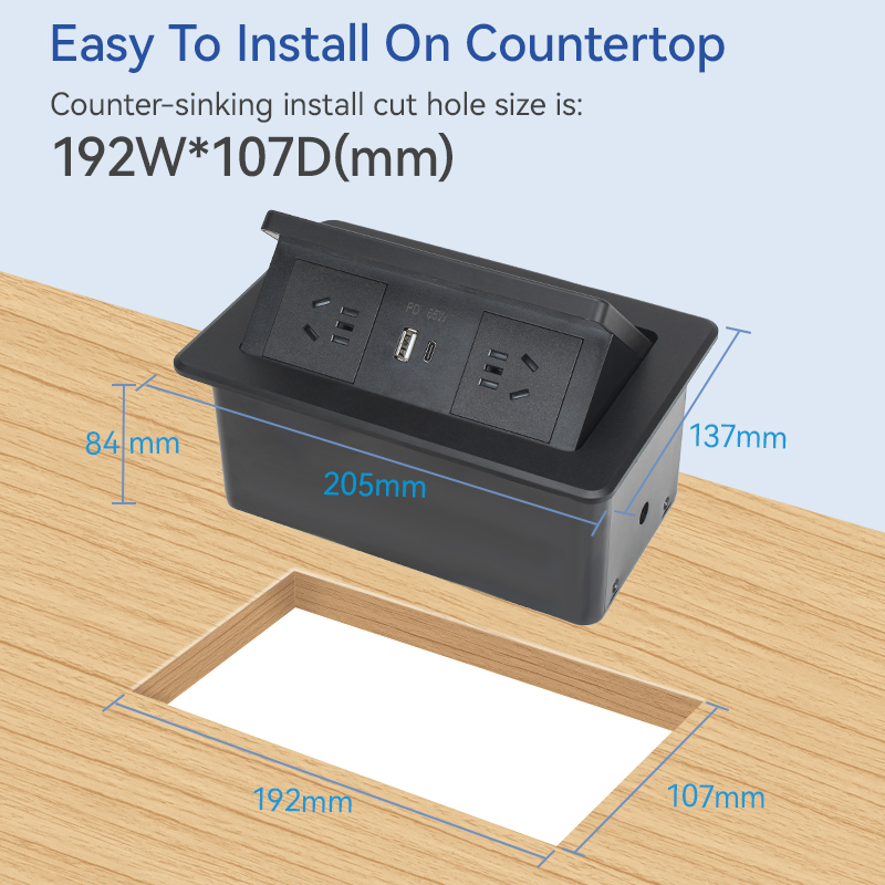 Table Pop UP Safety Power Socket With 2 China Outlets 1 PD65W USB-A/C Charging Inductive Charging