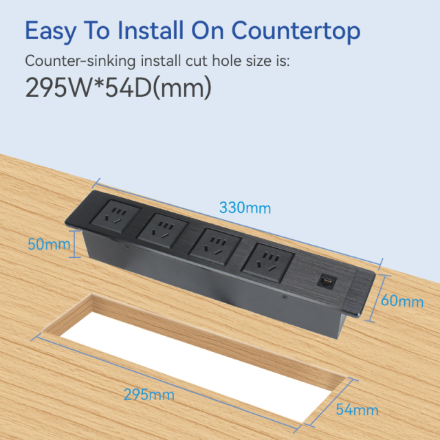 Desktop Built In Power Socket With 4 China Outlets 1 CAT6