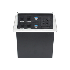 Multi-functional Desktop Pneumatic Pop Up Socket With 2 CAT3/6 2 USB-A Data Ports 1 China Outlet