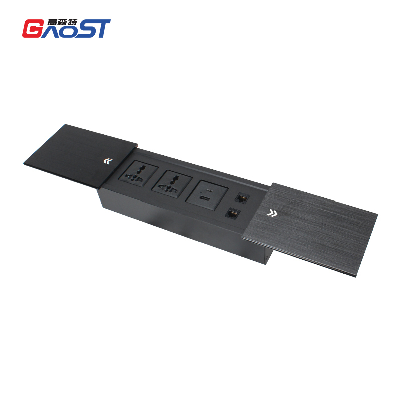 Double Sliding Hidden Conference Power Socket with 2 Universal Outlets 1 USB-A/C 2 CAT6