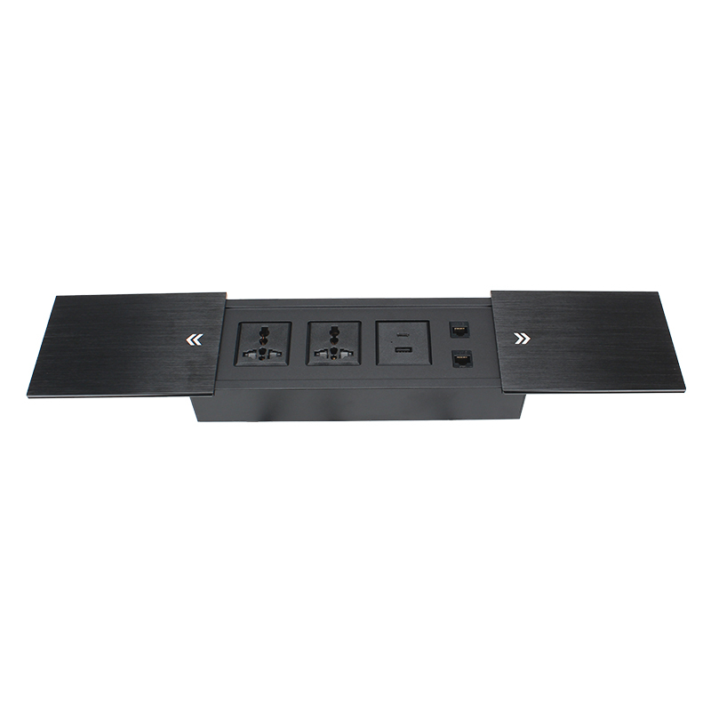 Double Sliding Hidden Conference Power Socket with 2 Universal Outlets 1 USB-A/C 2 CAT6