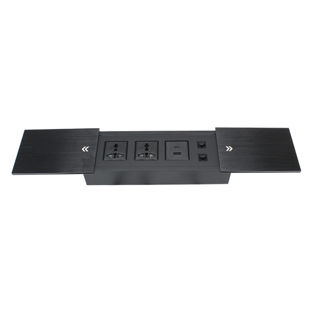 Double Sliding Hidden Conference Power Socket with 2 Universal Outlets 1 USB-A/C 2 CAT6