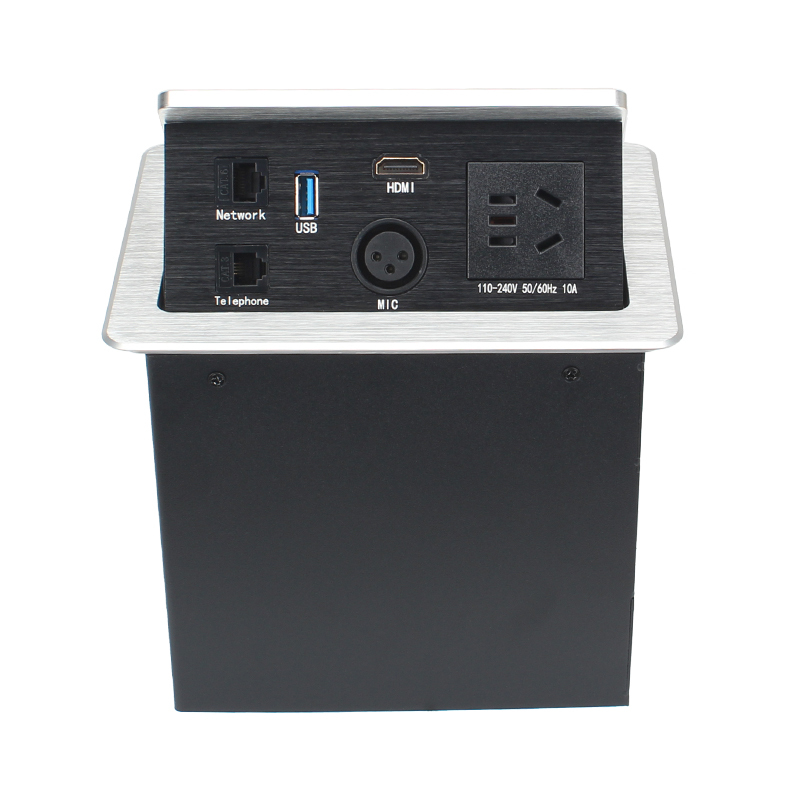 High Quality Multifunctional Desktop Pop Up Extension Socket With 1 CAT3/6 +1 USB Data Port+1 HDMI +1 MIC+1 China Outlet