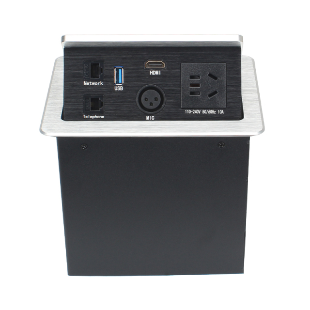 High Quality Multifunctional Desktop Pop Up Extension Socket With 1 CAT3/6 +1 USB Data Port+1 HDMI +1 MIC+1 China Outlet