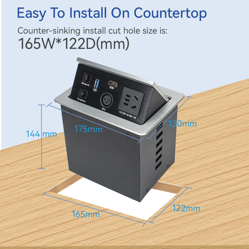 High Quality Multifunctional Desktop Pop Up Extension Socket With 1 CAT3/6 +1 USB Data Port+1 HDMI +1 MIC+1 China Outlet