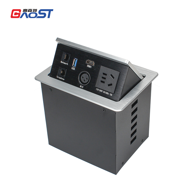 High Quality Multifunctional Desktop Pop Up Extension Socket With 1 CAT3/6 +1 USB Data Port+1 HDMI +1 MIC+1 China Outlet