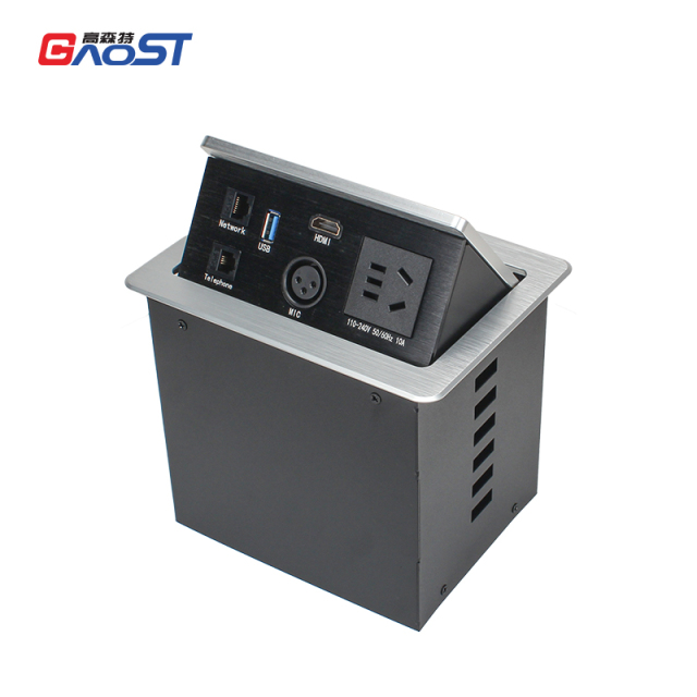 High Quality Multifunctional Desktop Pop Up Extension Socket With 1 CAT3/6 +1 USB Data Port+1 HDMI +1 MIC+1 China Outlet