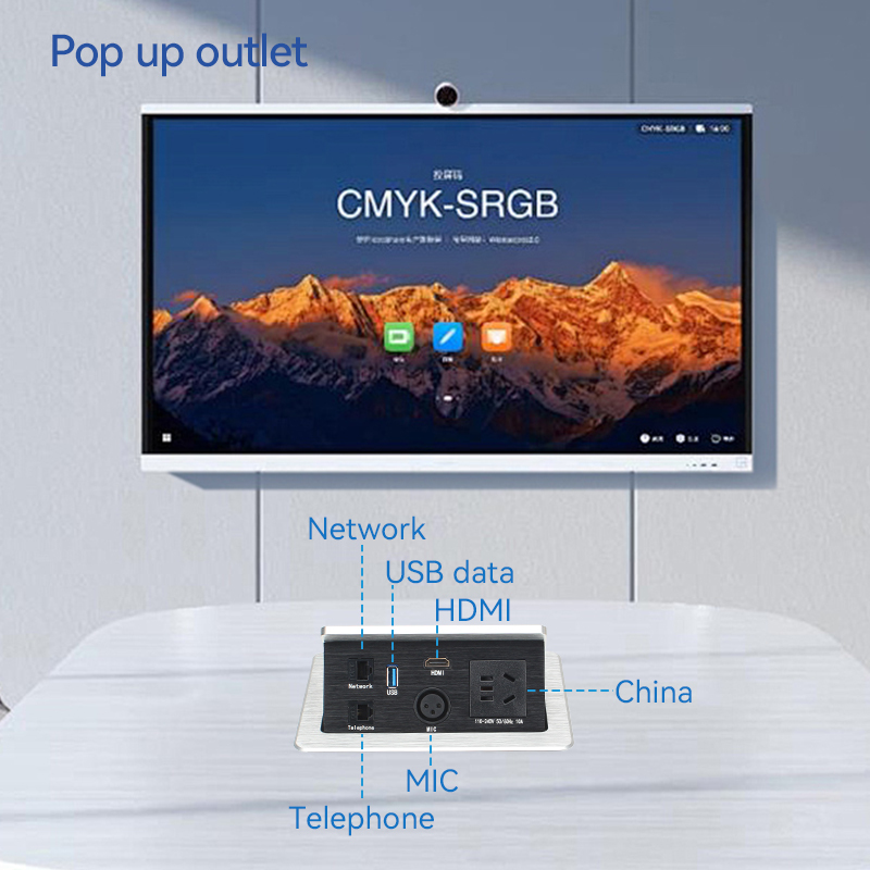 High Quality Multifunctional Desktop Pop Up Extension Socket With 1 CAT3/6 +1 USB Data Port+1 HDMI +1 MIC+1 China Outlet