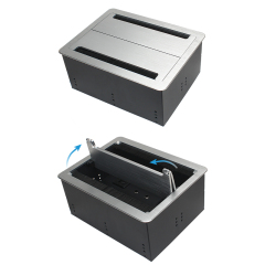 Desktop Flushed Panel Double Flip Socket With 2 China Outlets 4 3.55mm AUDIO 4 CAT3 For Conference