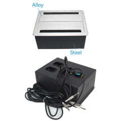 Desktop Flushed Panel Double Flip Socket With 2 China Outlets 4 3.55mm AUDIO 4 CAT3 For Conference