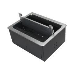 Desktop Flushed Panel Double Flip Socket With 2 China Outlets 4 3.55mm AUDIO 4 CAT3 For Conference