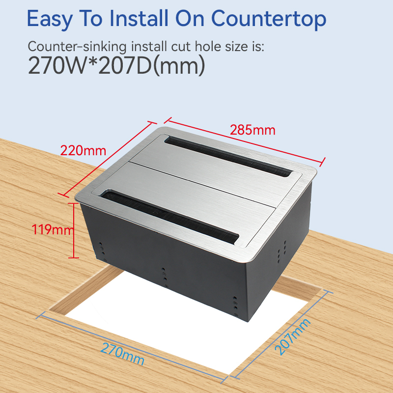 Desktop Flushed Panel Double Flip Socket With 2 China Outlets 4 3.55mm AUDIO 4 CAT3 For Conference