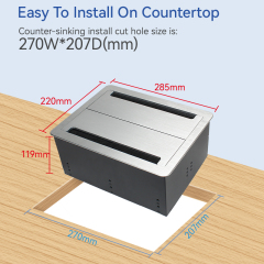 Desktop Flushed Panel Double Flip Socket With 2 China Outlets 4 3.55mm AUDIO 4 CAT3 For Conference