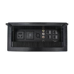 Multifunctional Desktop Flip Up Socket With 1 China Outlet 2 USB-A 1 Microphone 4 CAT6 1 HDMI 1 RCA For Conference