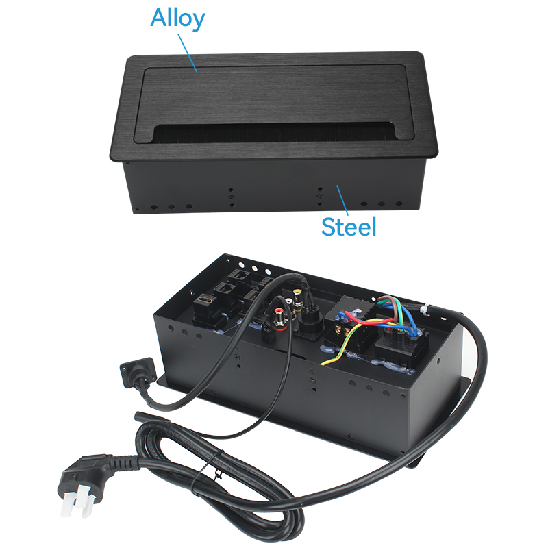 Multifunctional Desktop Flip Up Socket With 1 China Outlet 2 USB-A 1 Microphone 4 CAT6 1 HDMI 1 RCA For Conference