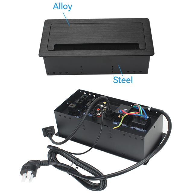 Multifunctional Desktop Flip Up Socket With 1 China Outlet 2 USB-A 1 Microphone 4 CAT6 1 HDMI 1 RCA For Conference