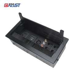 Multifunctional Desktop Flip Up Socket With 1 China Outlet 2 USB-A 1 Microphone 4 CAT6 1 HDMI 1 RCA For Conference