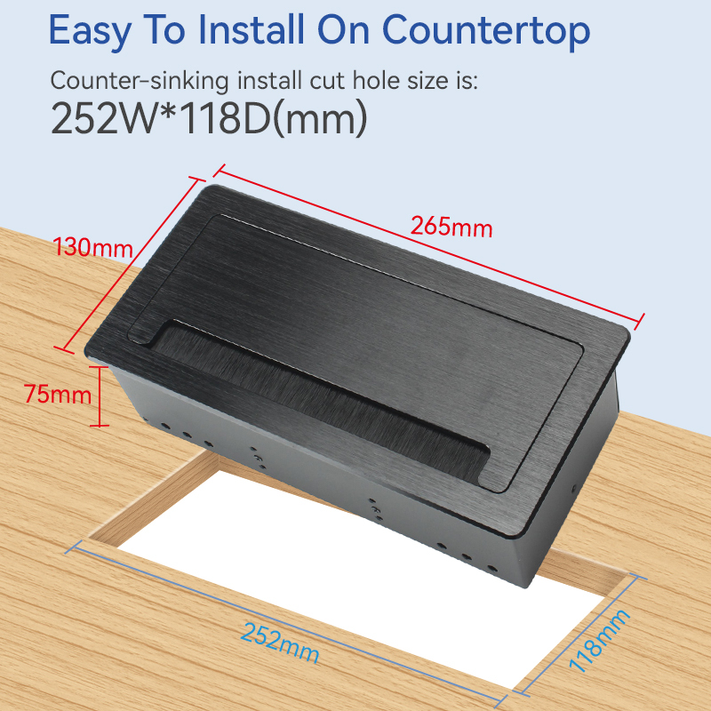 Multifunctional Desktop Flip Up Socket With 1 China Outlet 2 USB-A 1 Microphone 4 CAT6 1 HDMI 1 RCA For Conference