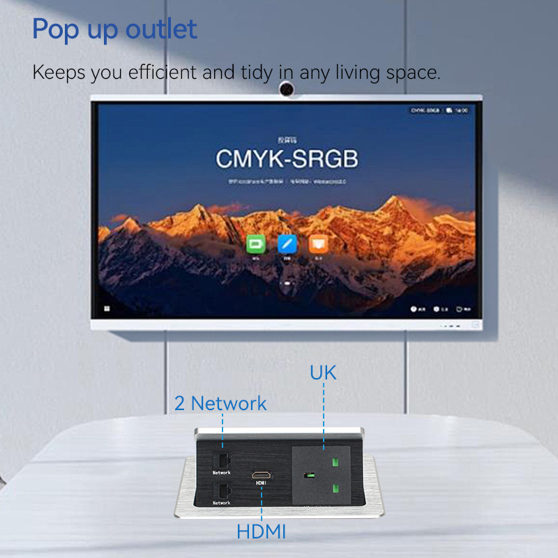 HIgh Quality Alloy Desktop Pop up Socket With 1 UK outlet+2 CAT6+1 HDMI