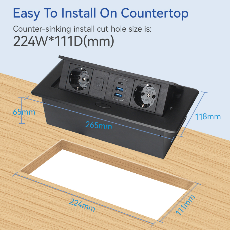 Conference Table Pop Up Schuko Socket With USB-A/C Charging and Switch
