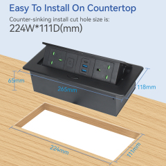 Meeting Room Customized Alloy Socket Tabletop Pop UP Socket 2 UK Outlets 2 USB-A 1 USB-C and 1 Switch