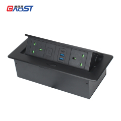 Meeting Room Customized Alloy Socket Tabletop Pop UP Socket 2 UK Outlets 2 USB-A 1 USB-C and 1 Switch