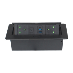 Meeting Room Customized Alloy Socket Tabletop Pop UP Socket 2 UK Outlets 2 USB-A 1 USB-C and 1 Switch