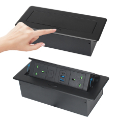 Meeting Room Customized Alloy Socket Tabletop Pop UP Socket 2 UK Outlets 2 USB-A 1 USB-C and 1 Switch