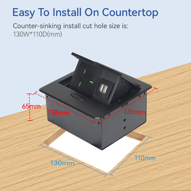 High Quality Desktop Pop Up Multi-functional Power Socket with 1 UK Outlet 2 USB-A