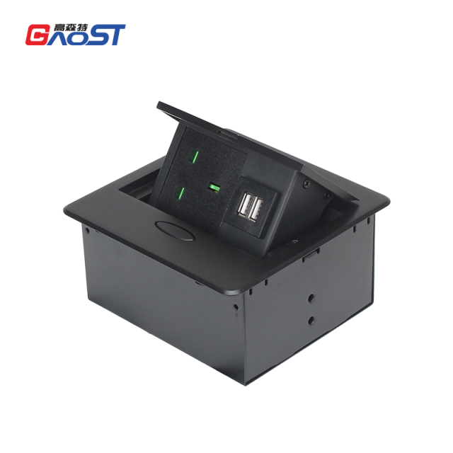 High Quality Desktop Pop Up Multi-functional Power Socket with 1 UK Outlet 2 USB-A