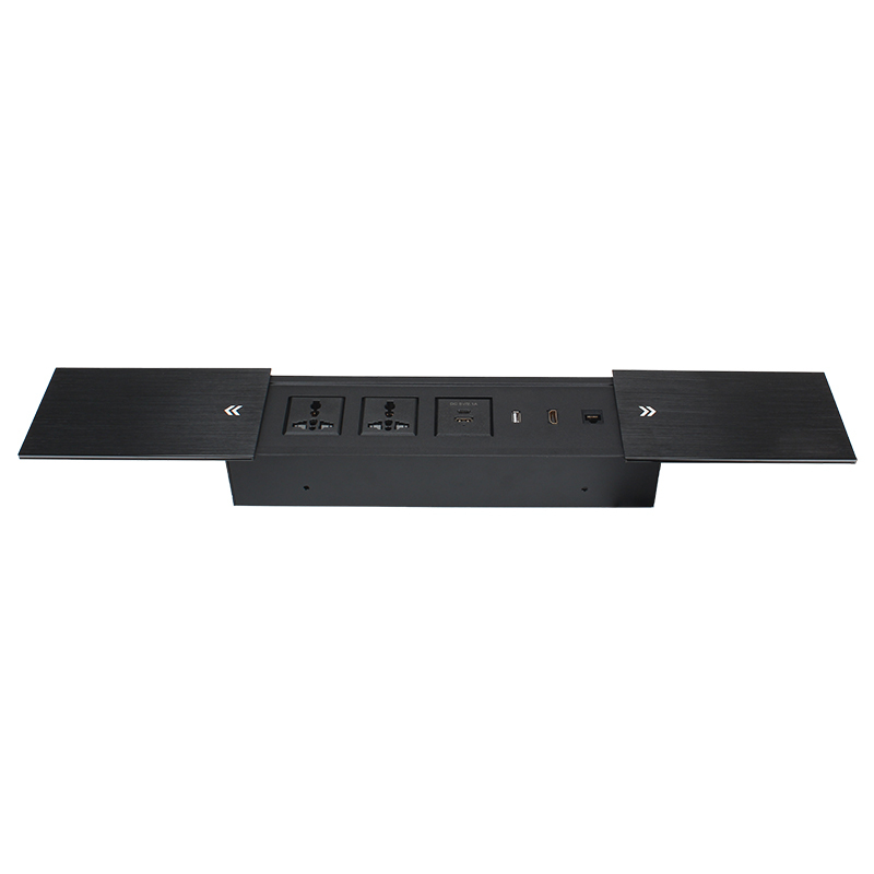 Double Sliding Hidden Desktop Power Strip 2 Universal 1 USB-A/C Charging 1 USB-A Date Port and 1 HDMI