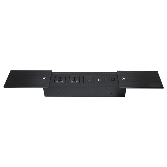 Double Sliding Hidden Desktop Power Strip 2 Universal 1 USB-A/C Charging 1 USB-A Date Port and 1 HDMI