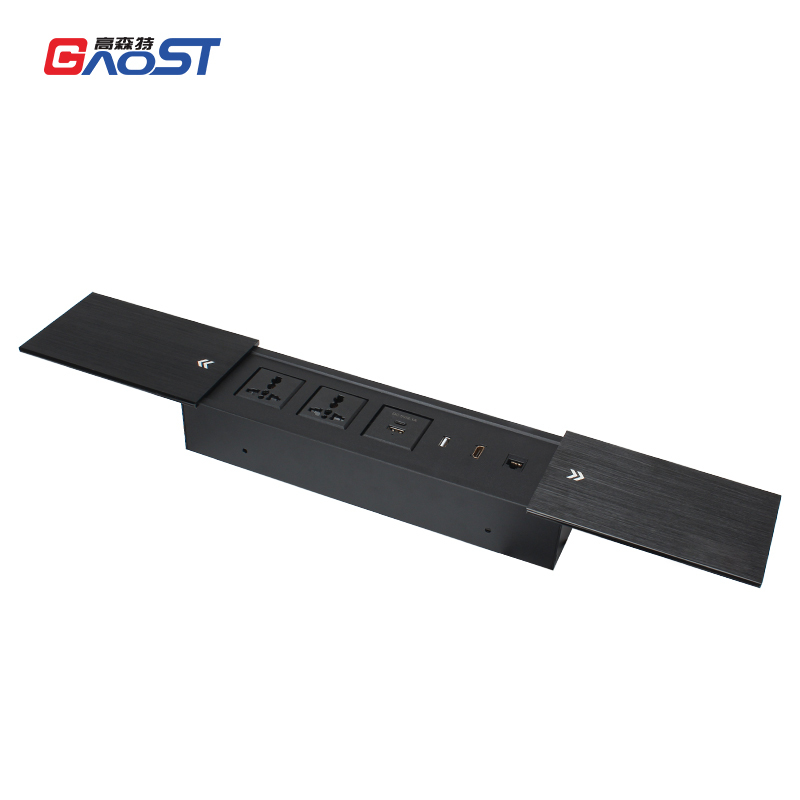 Double Sliding Hidden Desktop Power Strip 2 Universal 1 USB-A/C Charging 1 USB-A Date Port and 1 HDMI