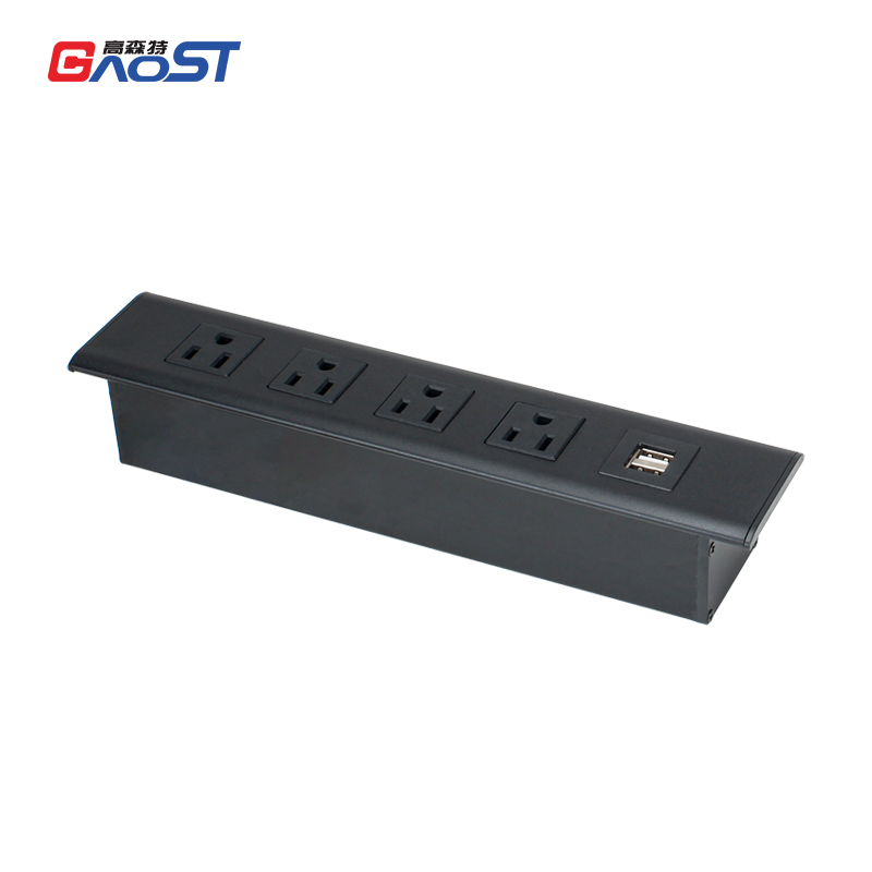 High Quality Desktop Recessed Power Socket With 4 US Outlets 2 USB-A