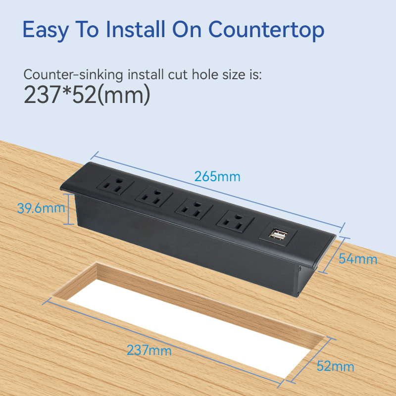 High Quality Desktop Recessed Power Socket With 4 US Outlets 2 USB-A