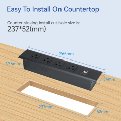 High Quality Desktop Recessed Power Socket With 4 US Outlets 2 USB-A