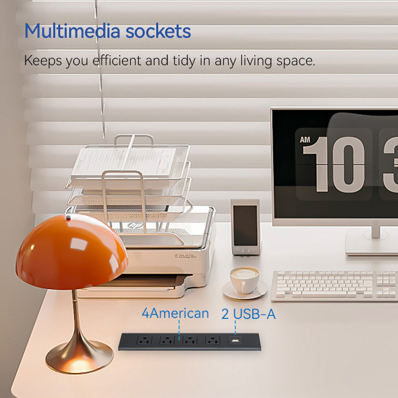 High Quality Desktop Recessed Power Socket With 4 US Outlets 2 USB-A