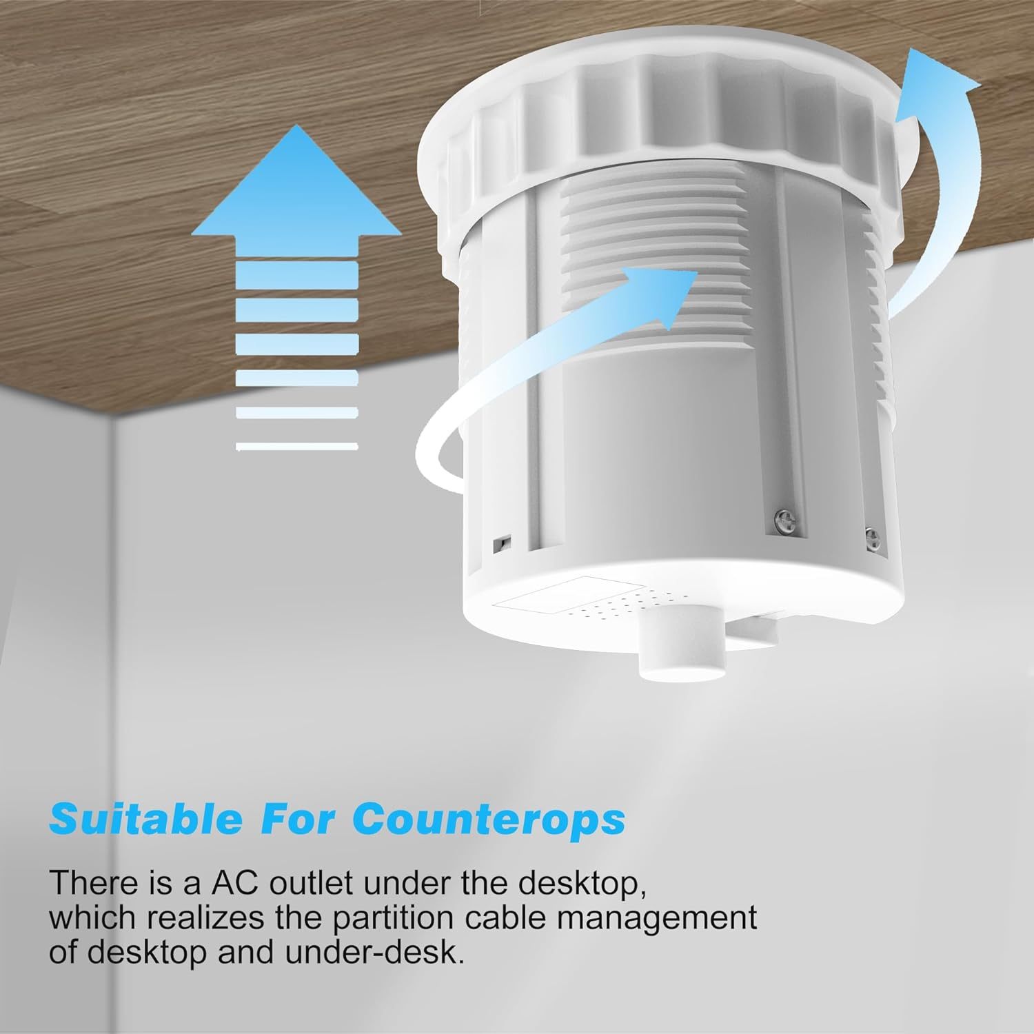 Automatic Pop Up Outlet, 4.33 inch/110mm hole Pop Up Outlet for Countertop with 15W Wireless Charger 3 AC Plug 10W USB-A 1 USB-C Hidden Outlet 5 FT/1.5m Cord for for Kitchen/Home/Office