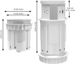 Automatic Pop Up Outlet, 4.33 inch/110mm hole Pop Up Outlet for Countertop with 15W Wireless Charger 3 AC Plug 10W USB-A 1 USB-C Hidden Outlet 5 FT/1.5m Cord for for Kitchen/Home/Office