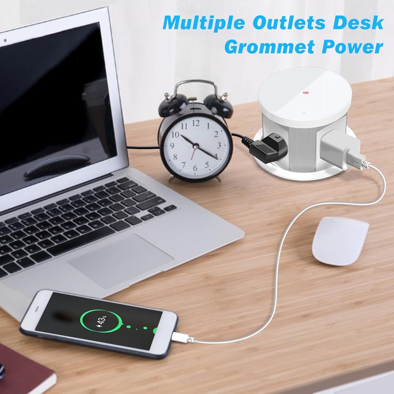 Automatic Pop Up Outlet, 4.33 inch/110mm hole Pop Up Outlet for Countertop with 15W Wireless Charger 3 AC Plug 10W USB-A 1 USB-C Hidden Outlet 5 FT/1.5m Cord for for Kitchen/Home/Office