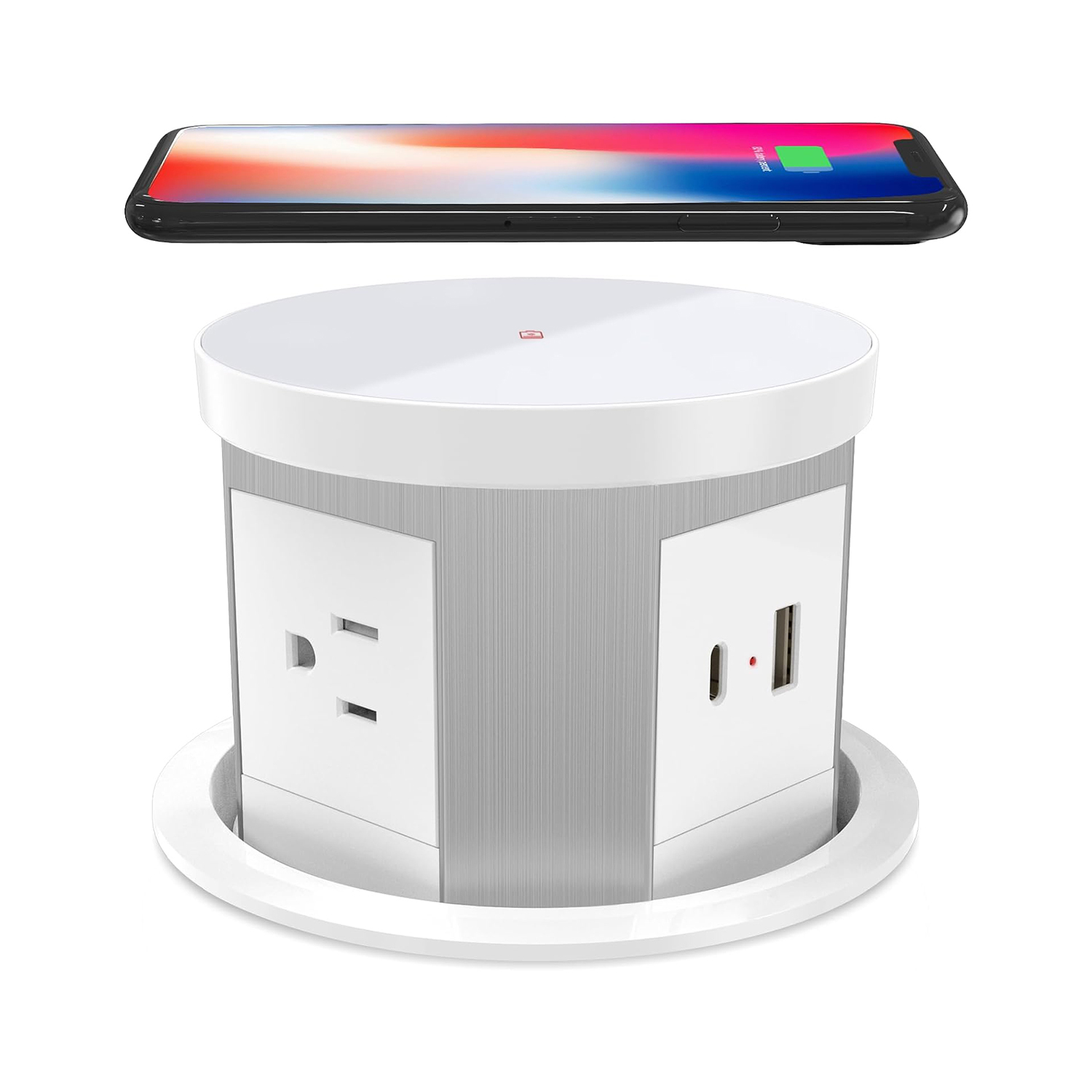Automatic Pop Up Outlet, 4.33 inch/110mm hole Pop Up Outlet for Countertop with 15W Wireless Charger 3 AC Plug 10W USB-A 1 USB-C Hidden Outlet 5 FT/1.5m Cord for for Kitchen/Home/Office