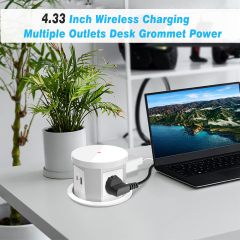 Automatic Pop Up Outlet, 4.33 inch/110mm hole Pop Up Outlet for Countertop with 15W Wireless Charger 3 AC Plug 10W USB-A 1 USB-C Hidden Outlet 5 FT/1.5m Cord for for Kitchen/Home/Office