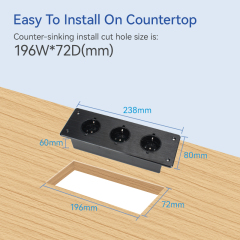 Desktop Embedded Brushed Panel Power Socket 3 Schuko Outlets For Furniture/Conference Table