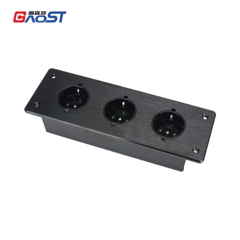 Desktop Embedded Brushed Panel Power Socket 3 Schuko Outlets For Furniture/Conference Table