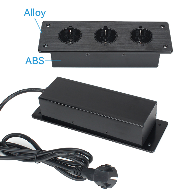Desktop Embedded Brushed Panel Power Socket 3 Schuko Outlets For Furniture/Conference Table