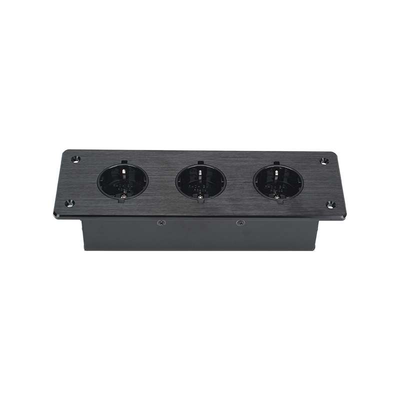 Desktop Embedded Brushed Panel Power Socket 3 Schuko Outlets For Furniture/Conference Table