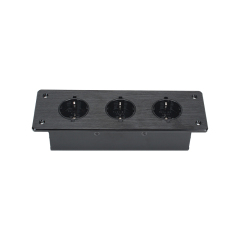 Desktop Embedded Brushed Panel Power Socket 3 Schuko Outlets For Furniture/Conference Table