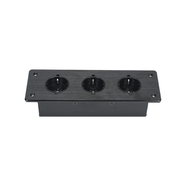 Desktop Embedded Brushed Panel Power Socket 3 Schuko Outlets For Furniture/Conference Table